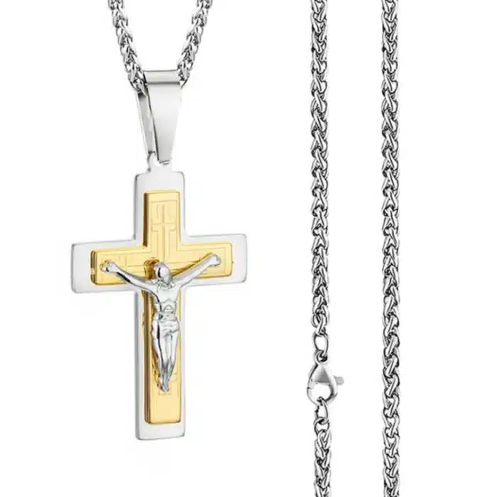 Collier pendentif jésus croix en acier inoxydable couple 3