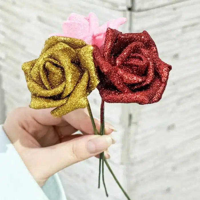 Bouquet de rose éternelle paillette 9
