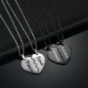 Collier coeur couple gravé 1