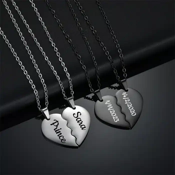 Collier coeur couple gravé 1