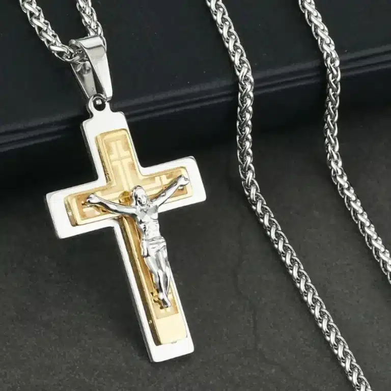 Collier pendentif jésus croix en acier inoxydable couple 2