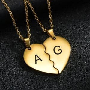 Collier coeur couple initiale