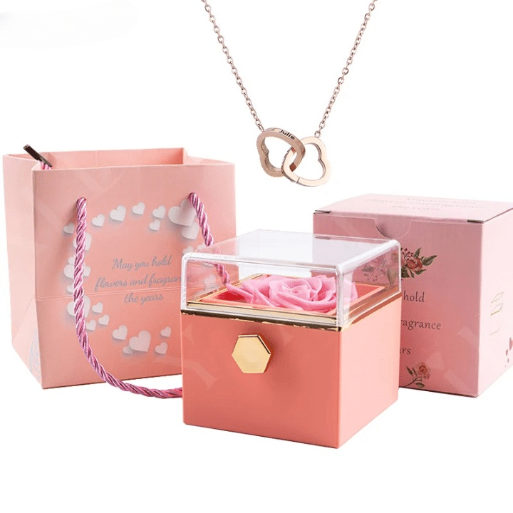 Coffret rose éternelle avec collier gravé