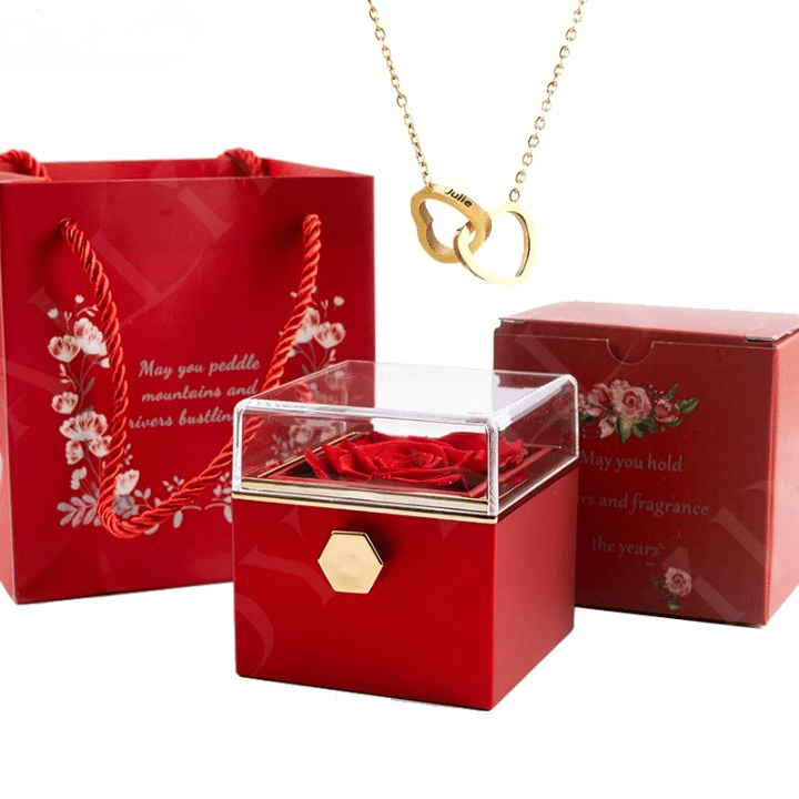 Coffret rose éternelle avec collier gravé