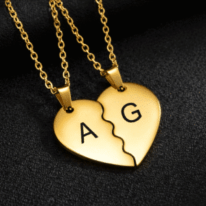 Collier coeur couple initiale