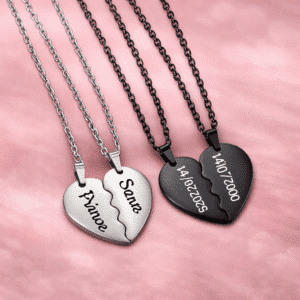 Collier coeur couple gravé