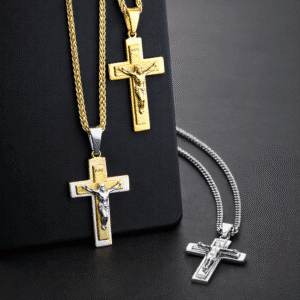 Collier pendentif Jésus croix en acier inoxydable couple