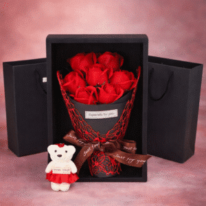 Bouquet de rose éternelle avec ours