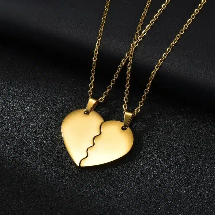 Collier couple personnalisé coeur brisé gravé 3