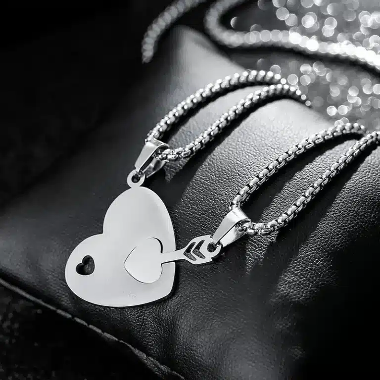 Collier argent coeur couple 3