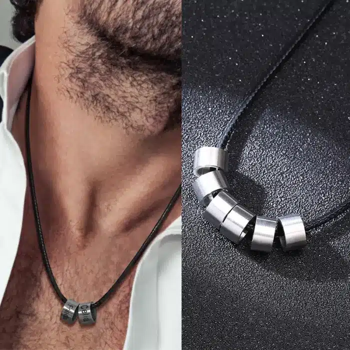 Collier en cuir couple gravé 1