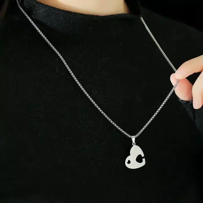 Collier argent coeur couple 4