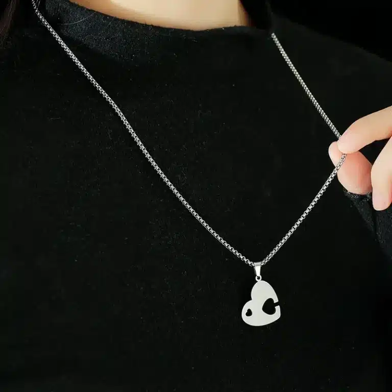 Collier argent coeur couple 4