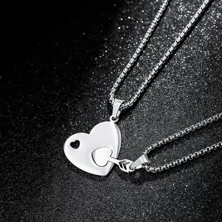 Collier argent coeur couple 1