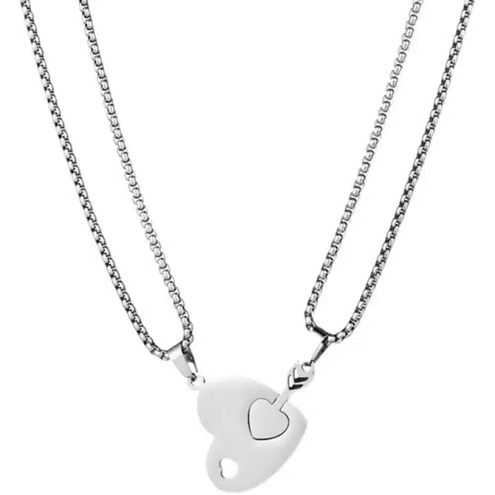 Collier argent coeur couple 5