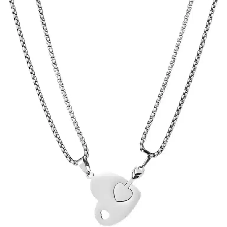 Collier argent coeur couple 5