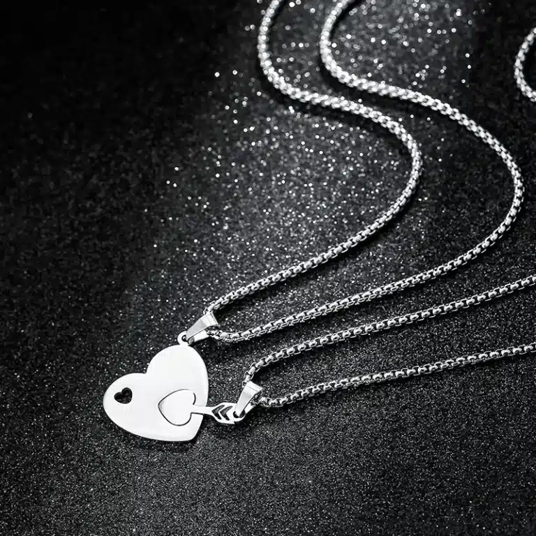 Collier argent coeur couple 2