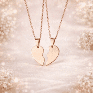 Collier coeur separable couple rose