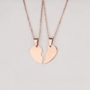 Collier coeur separable couple rose