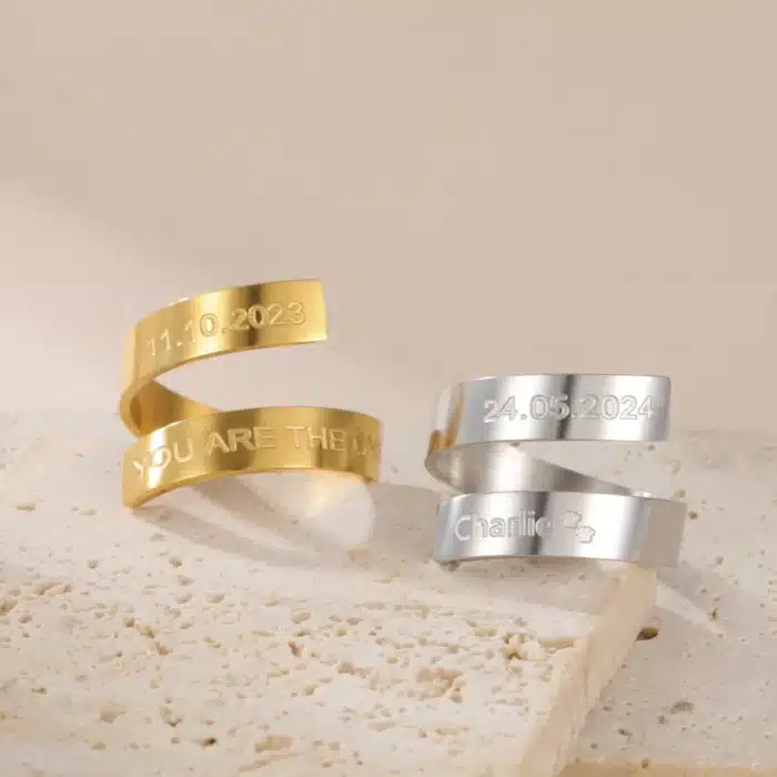 Bague couple personnalisée spirale 2