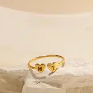 Bague couple coeur initiales 2