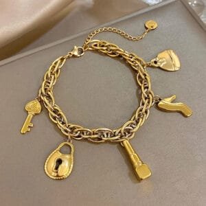 Bracelet couple clef serrure femme