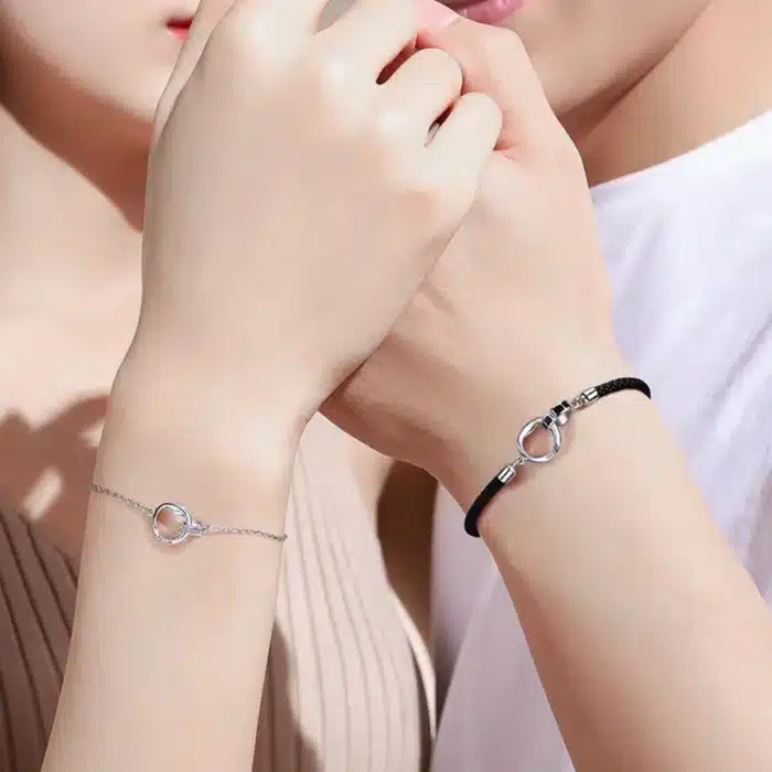 Bracelet couple élégant noir et argent 5