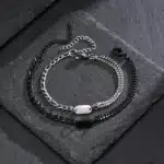 Bracelet couple personnalisé noir et argent initiale 4