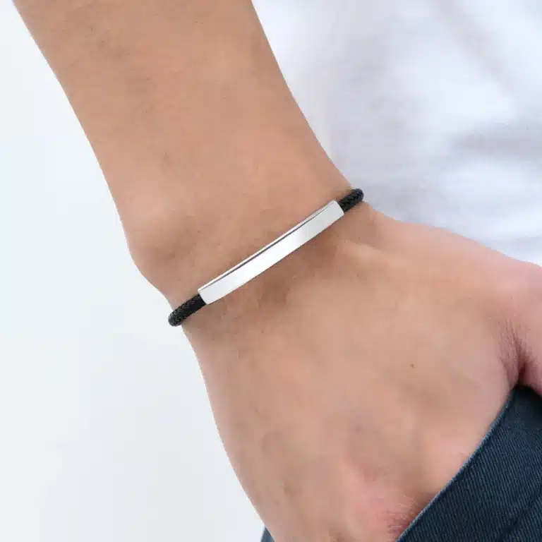 Bracelet couple gravé noir et argent 2