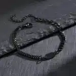 Bracelet couple personnalisé noir et argent initiale 5