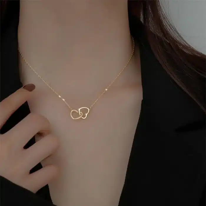 Collier couple double coeur femme 2