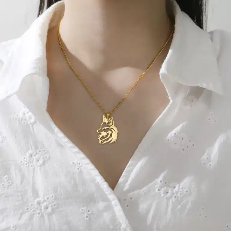 Collier couple loup argent et doré 3
