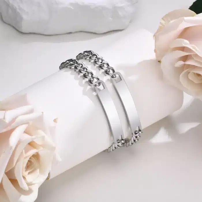 Bracelet couple personnalisé noir et argent 4