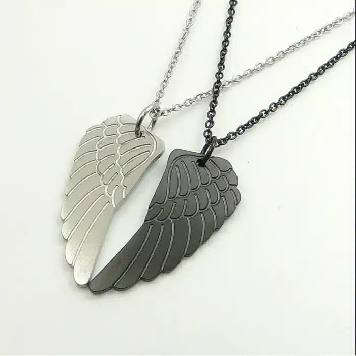 Collier couple noir et argent ailes 1
