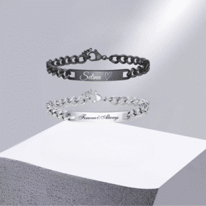 Bracelet couple personnalisé noir et argent