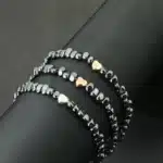 Bracelet couple amour pierres noires 2