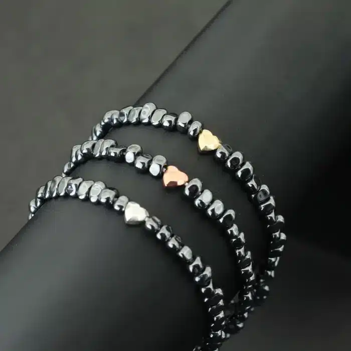 Bracelet couple amour pierres noires 2