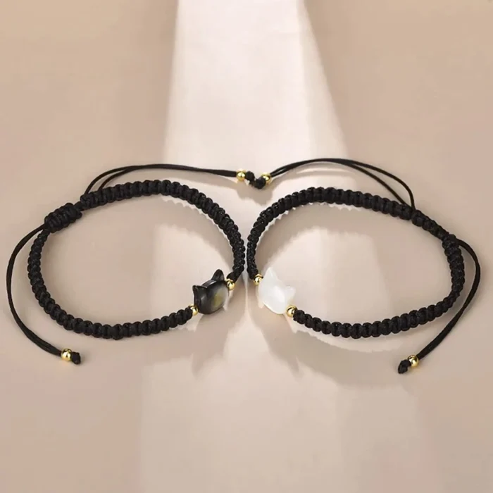 Bracelet couple chat noir et blanc 1