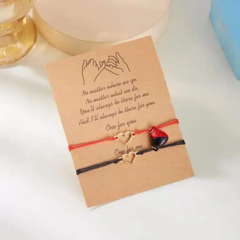 Bracelet couple aimanté coeur rouge et noir 4