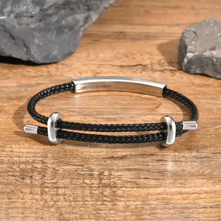 Bracelet couple gravé noir et argent 6