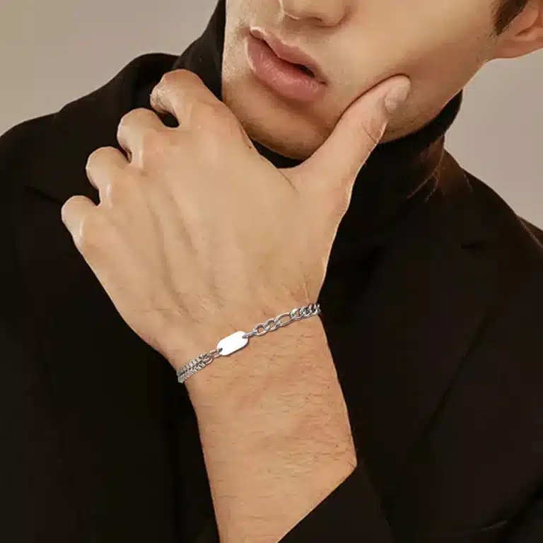 Bracelet couple personnalisé noir et argent initiale 3