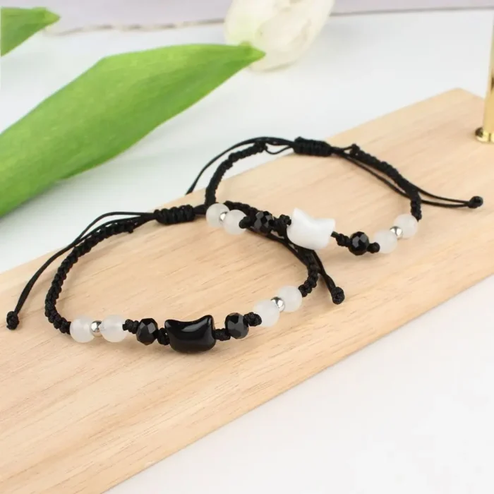 Bracelet couple corde chat noir et blanc 4
