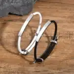 Bracelet couple gravé noir et argent 5