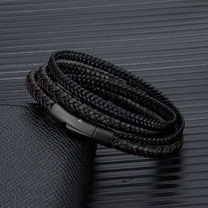 Bracelet coupe cuir tressé homme 2
