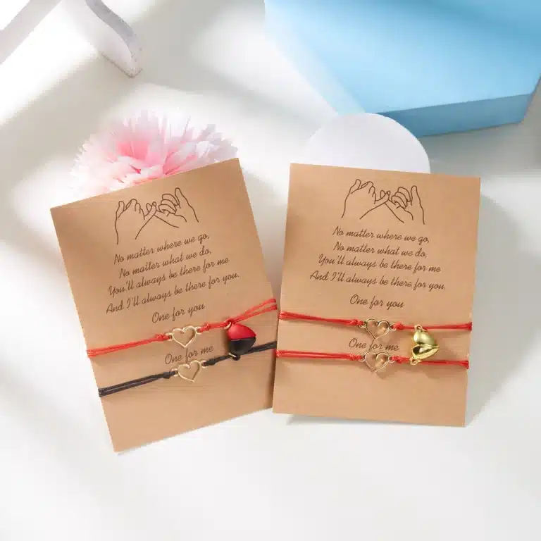 Bracelet couple aimanté coeur rouge et noir 2