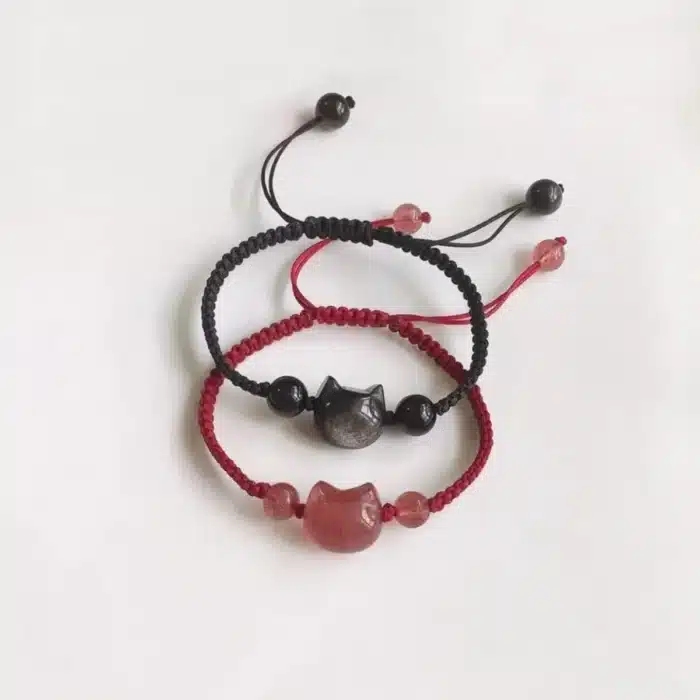 Bracelet couple chat rouge et noir 2