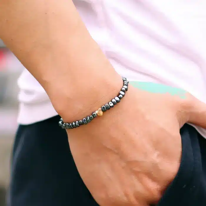 Bracelet couple amour pierres noires 3