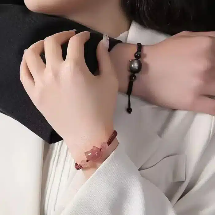 Bracelet couple chat rouge et noir 3