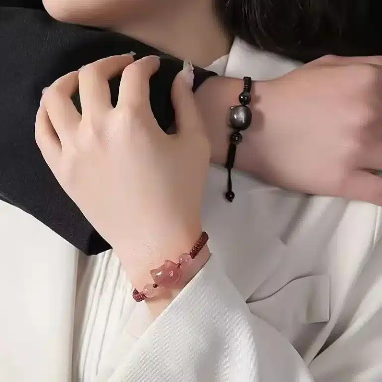 Bracelet couple chat rouge et noir 3