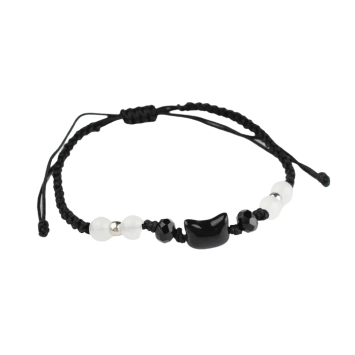 Bracelet couple corde chat noir et blanc 2